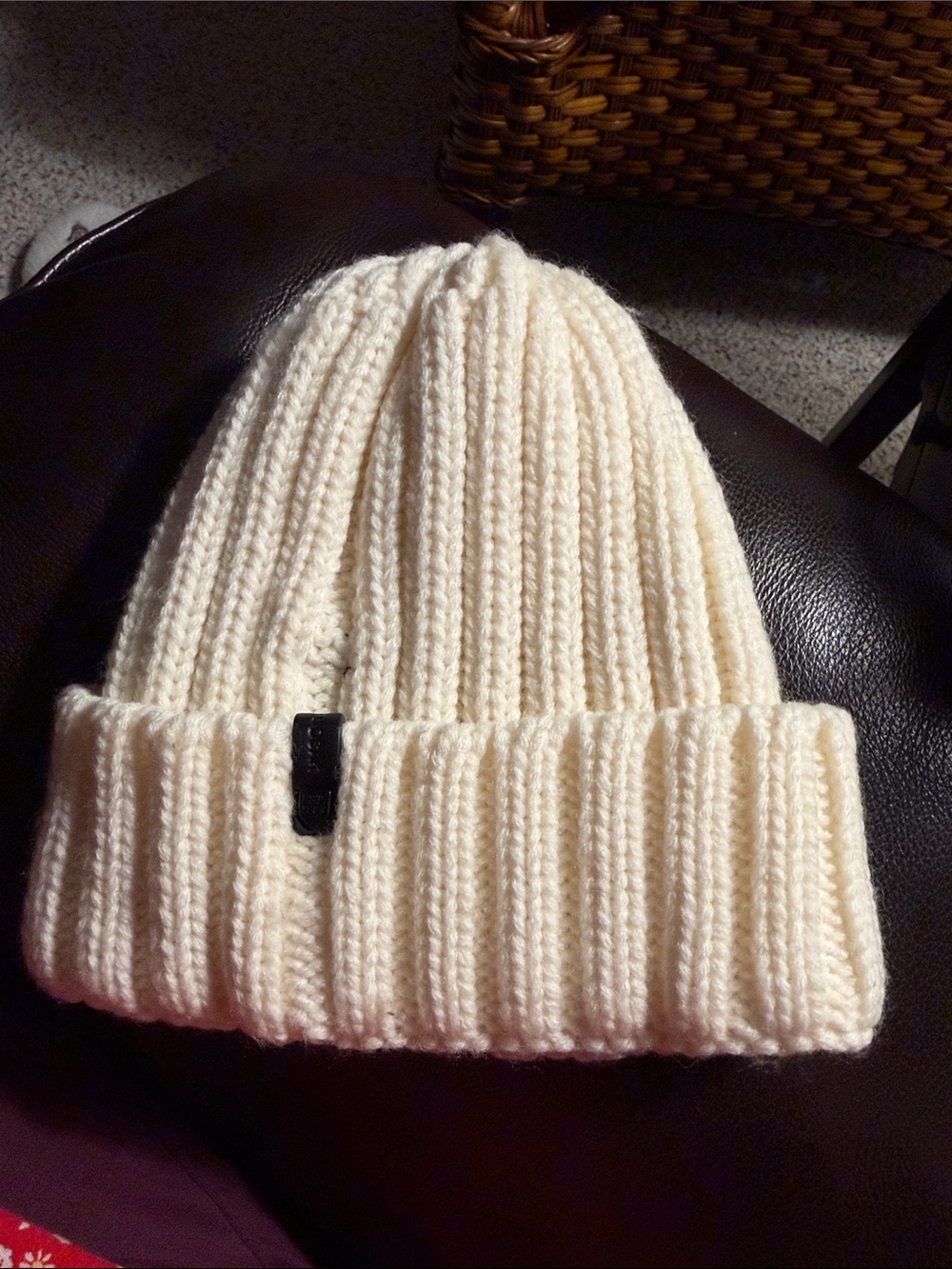 RUDSAK Cream Ribbed Fold-Over Beanie with Black Logo Tab